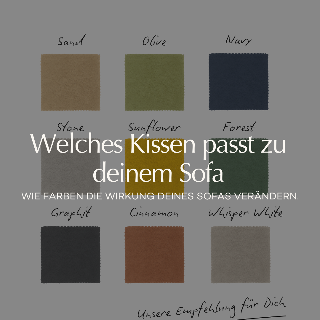 Stoffmuster in verschiedenen Kissenfarben als Titelbild für einen Guide zur Auswahl passender Kissenfarben für das Sofa