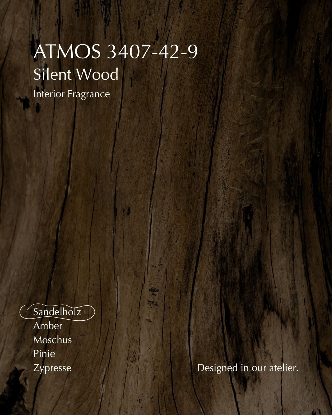 ATMOS 3407-42-9 Silent Wood Raumduft mit Sandelholz – warme, holzige Basisnote für moderne Interiors
