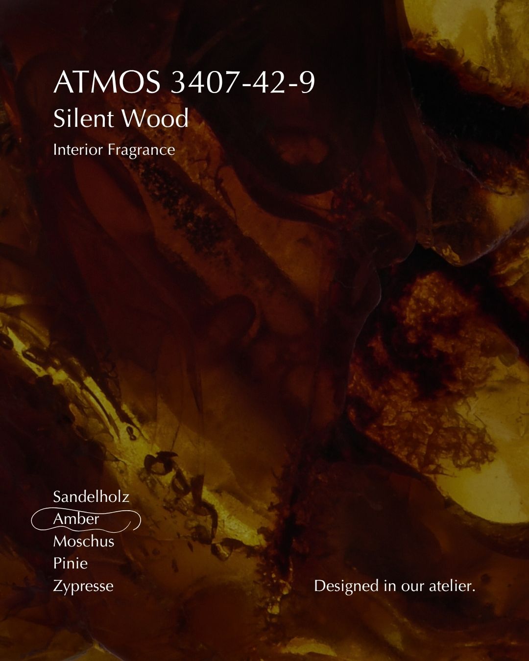 ATMOS 3407-42-9 Raumduft Silent Wood mit Duftnote Amber – warme, holzige Komposition für moderne Räume