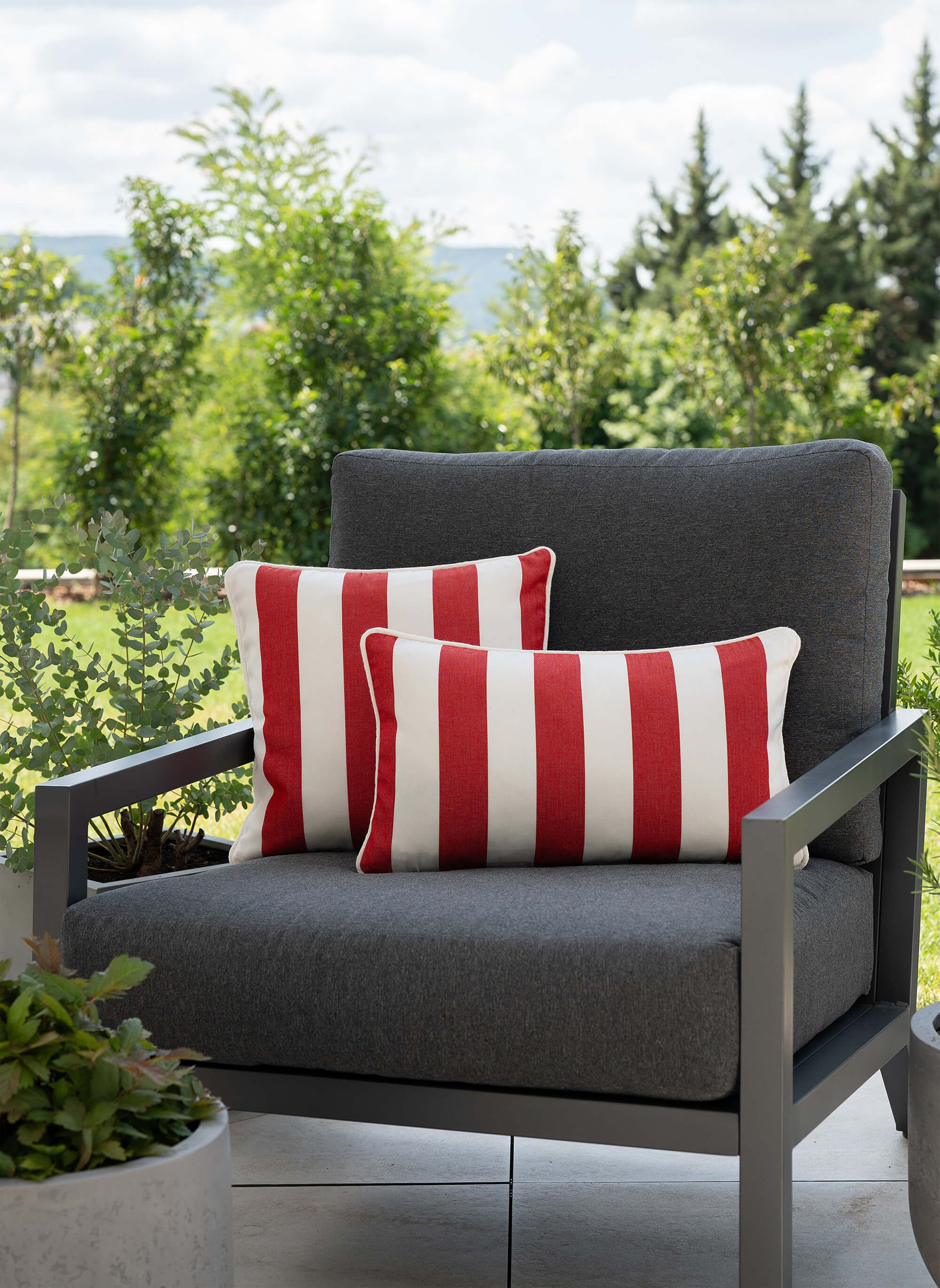 Outdoor Kissen Rot Gestreift Rechteckig – Classic Striped