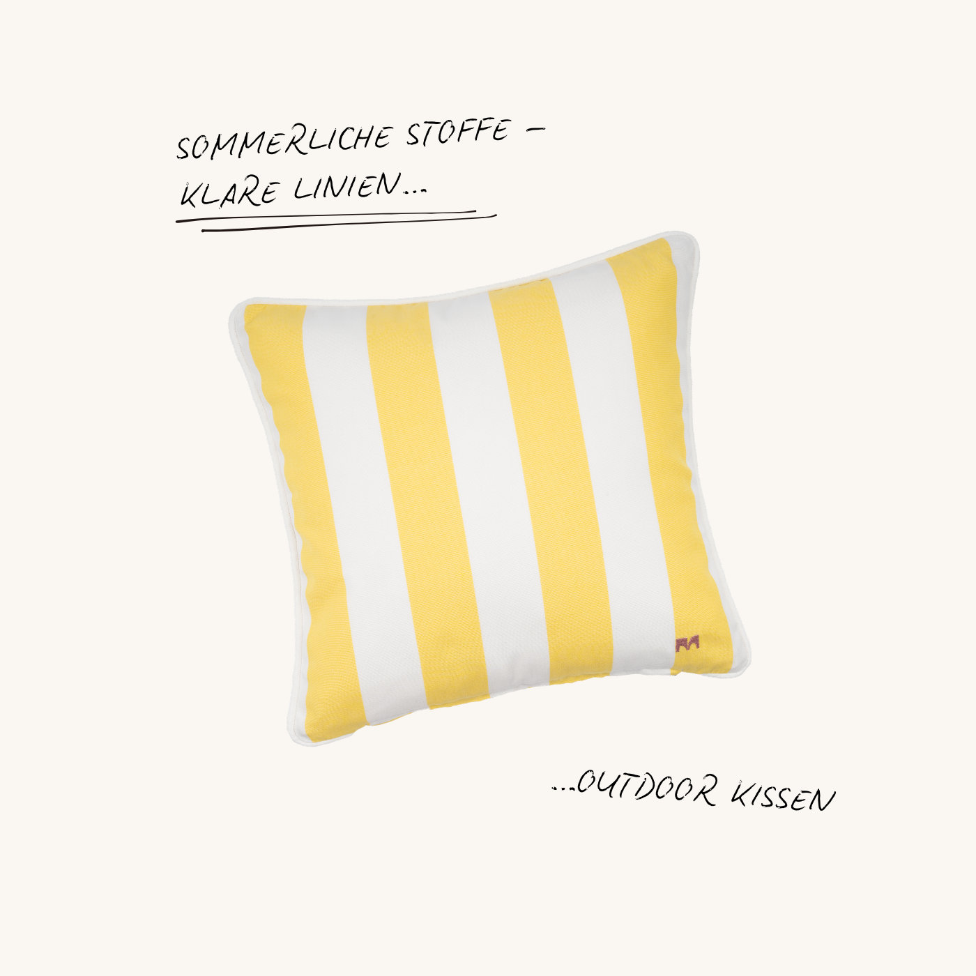 Outdoor Zierkissen Classic Stripes in Gelb und Weiß von another mondaen mit wetterfestem Stoff für Terrasse, Balkon und Garten