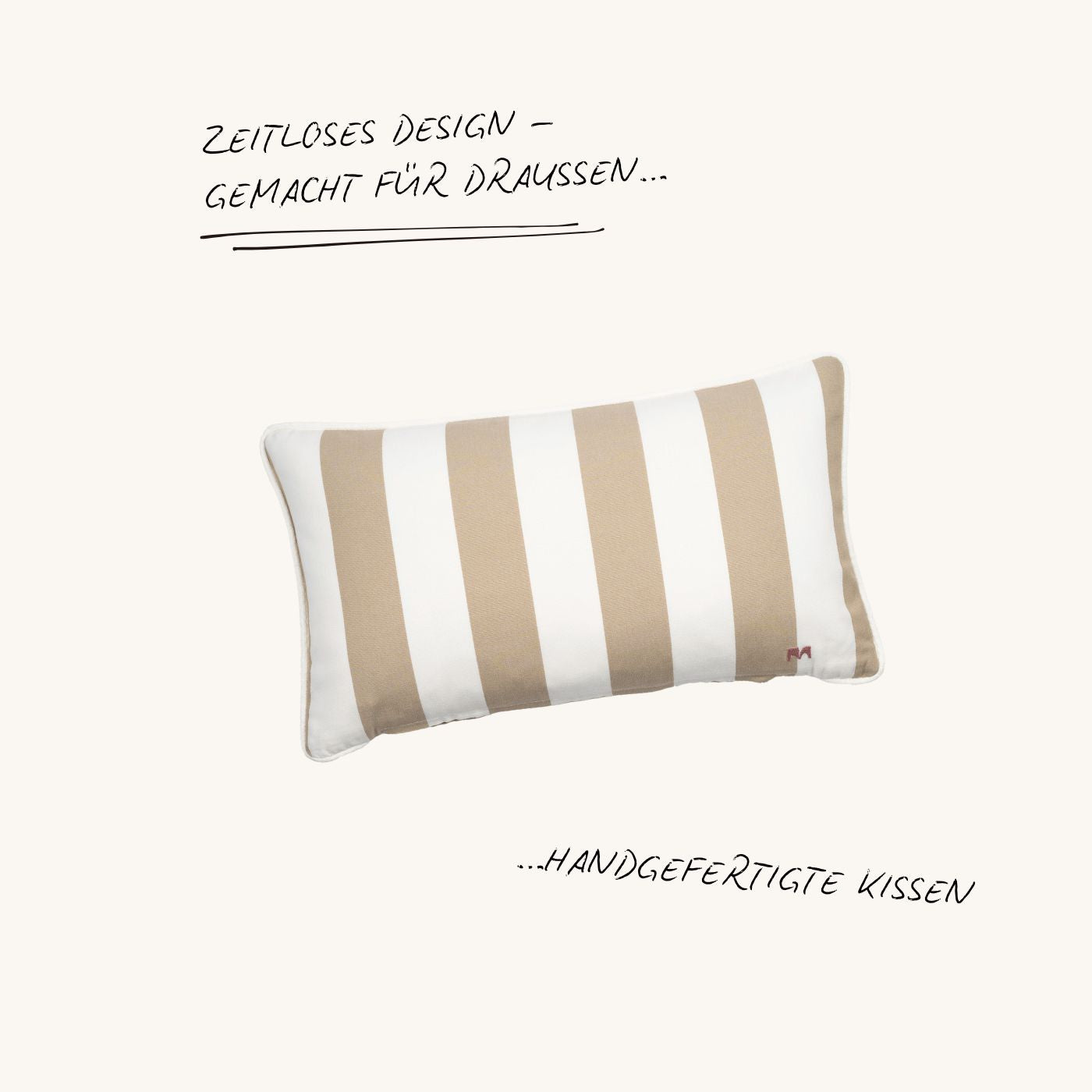 Rechteckiges Outdoor Zierkissen Classic Stripes in Taupe und Weiß von another mondaen mit wetterfestem Stoff für Terrasse, Balkon und Garten