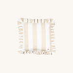 another mondaen Outdoor Kissen Wille Ruffled Charm Beige quadratisch – gestreiftes Designkissen in Beige-Weiß mit handgefertigter Rüschenkante aus der VACANCES Kollektion