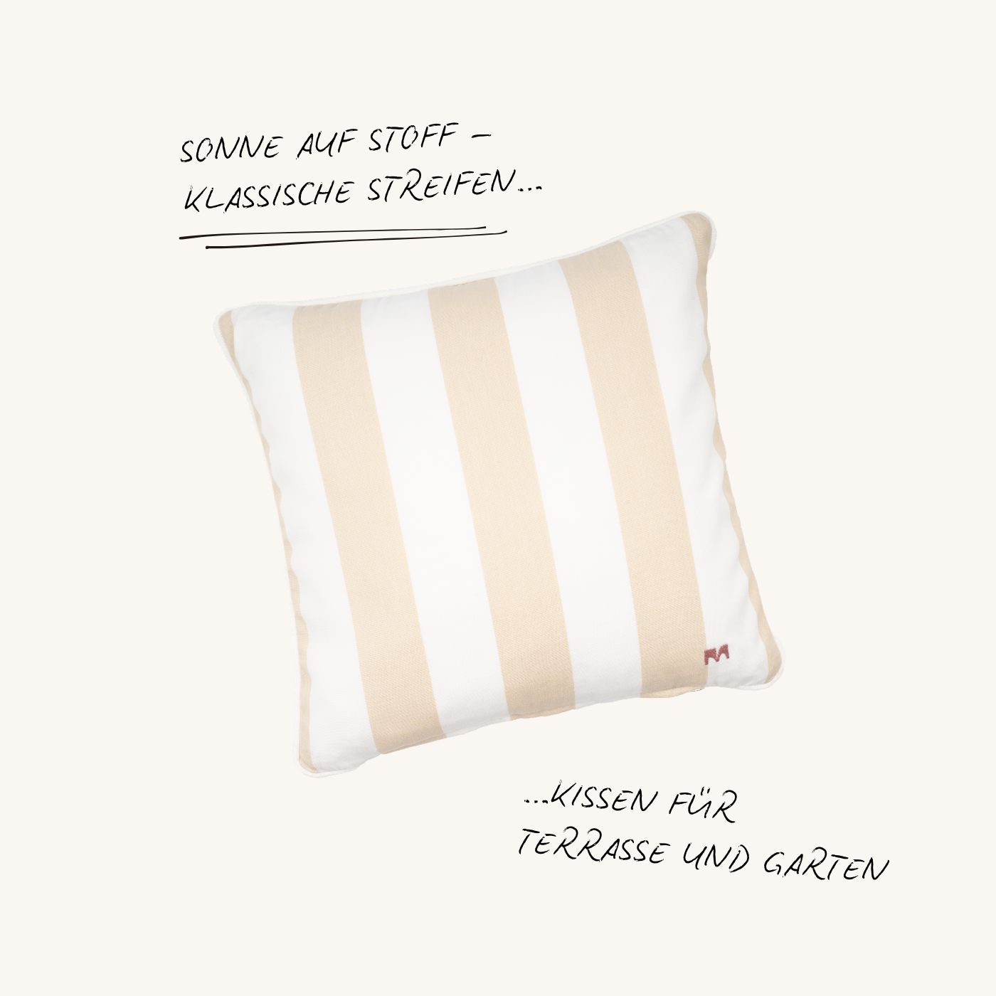 Outdoor Zierkissen Classic Stripes in Beige und Weiß von another mondaen mit wetterfestem Stoff für Terrasse, Balkon und Garten