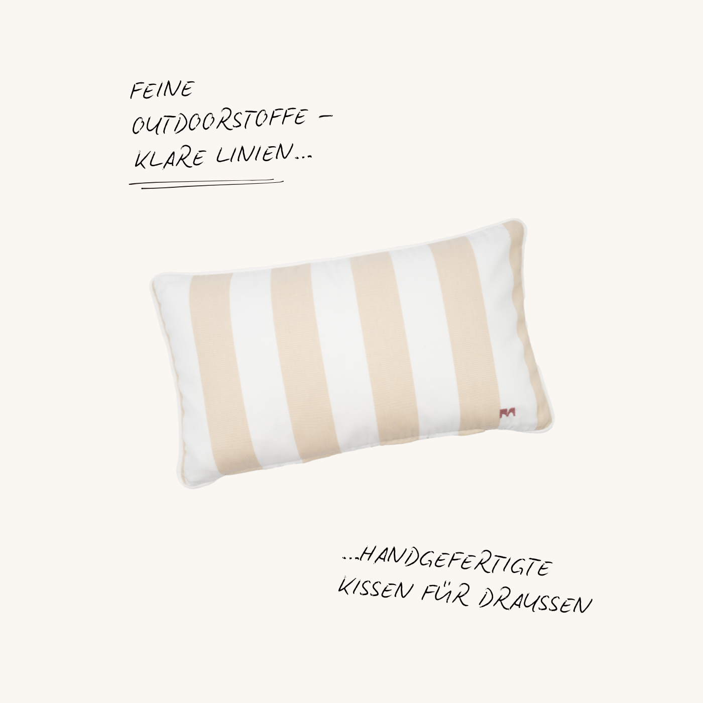Rechteckiges Outdoor Zierkissen Classic Stripes in Beige und Weiß von another mondaen mit wetterfestem Stoff für Terrasse, Balkon und Garten