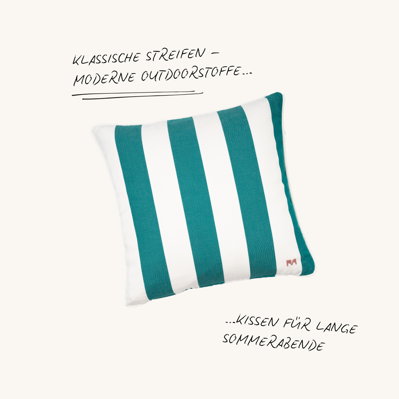 Outdoor Zierkissen Classic Stripes in Forest Grün und Weiß von another mondaen mit wetterfestem Stoff für Terrasse, Balkon und Garten
