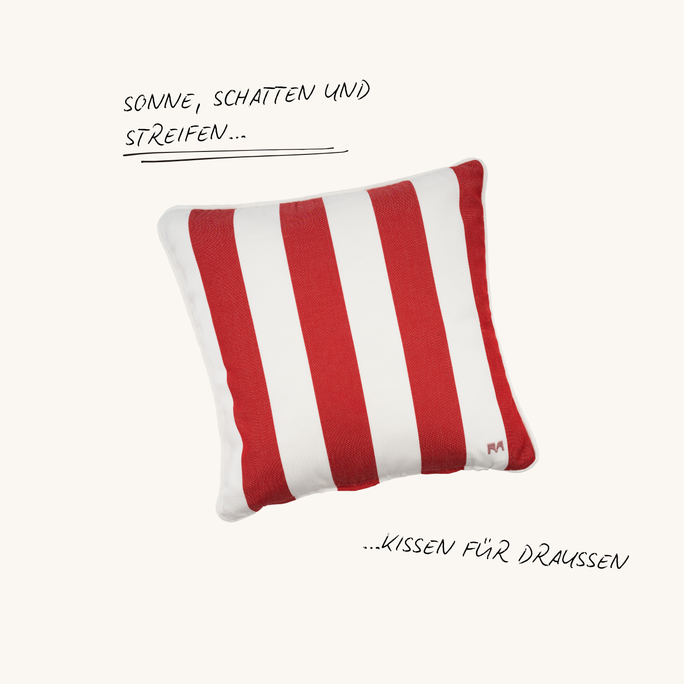 Outdoor Zierkissen Classic Stripes in Rot und Weiß von another mondaen mit wetterfestem Stoff für Terrasse, Balkon und Garten