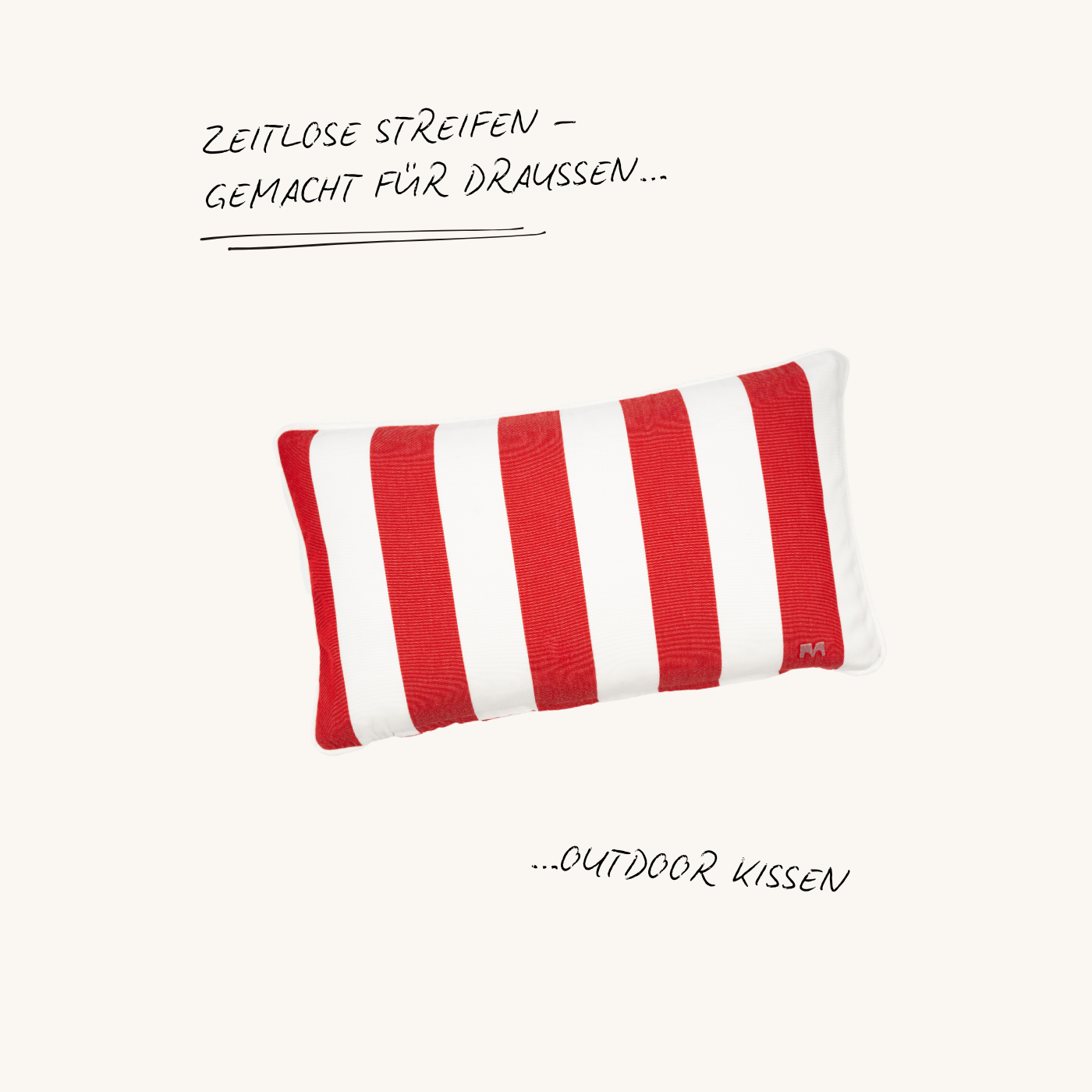 Rechteckiges Outdoor Zierkissen Classic Stripes in Rot und Weiß von another mondaen mit wetterfestem Stoff für Terrasse, Balkon und Garten