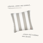 Outdoor Zierkissen Classic Stripes in Taupe und Weiß von another mondaen mit wetterfestem Stoff für Terrasse, Balkon und Garten