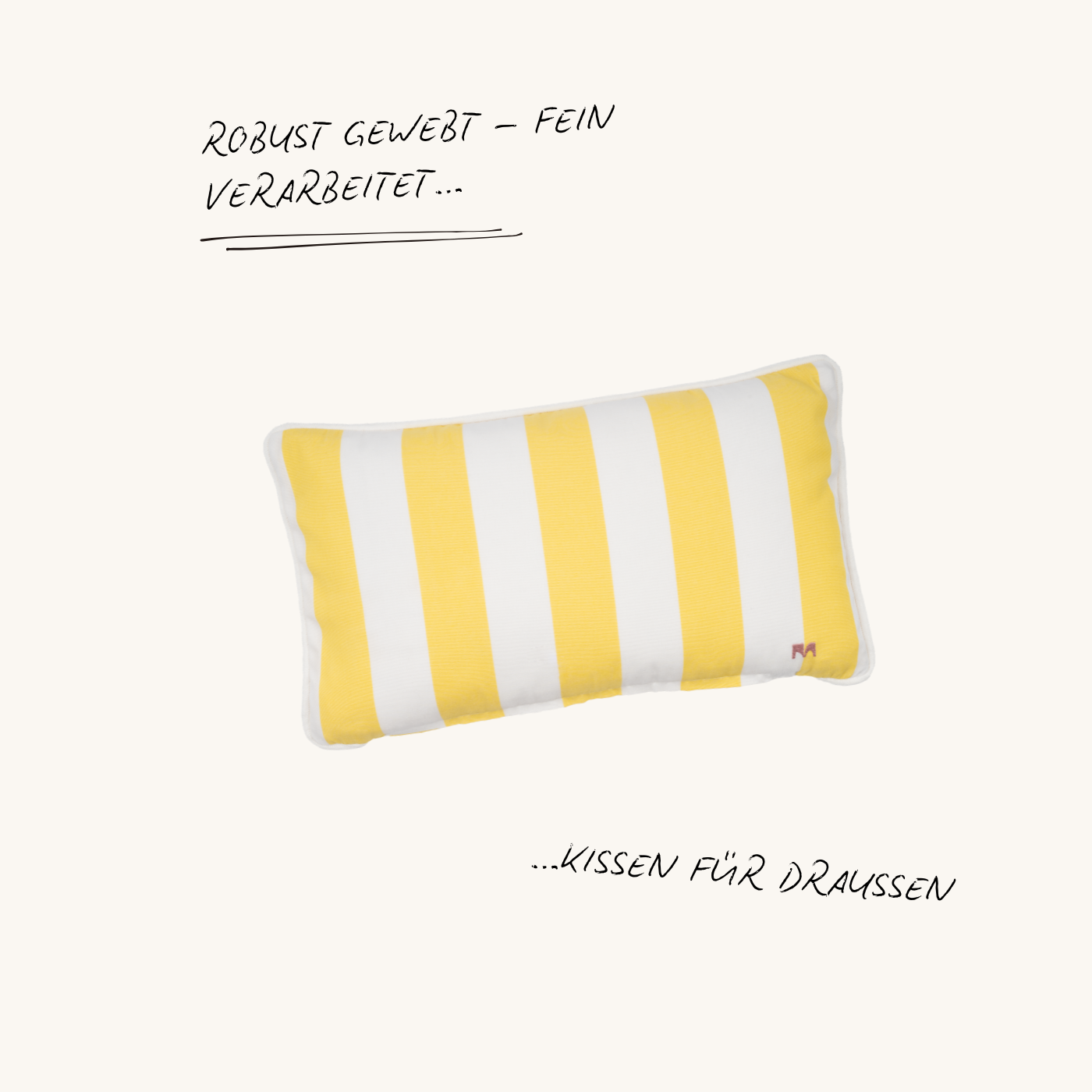 Rechteckiges Outdoor Zierkissen Classic Stripes in Gelb und Weiß von another mondaen aus robust gewebtem Stoff für Terrasse, Balkon und Garten