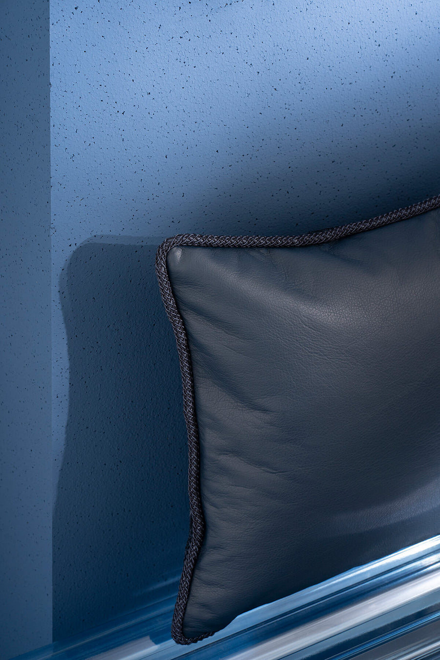 Beese Monochrome Navy Leather Cushion Rectangle